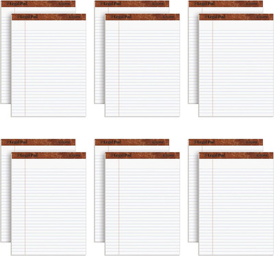8.5 x 11 3/4 Legal Pads, 12 Pack, The Legal Pad Brand, Wide Ruled, White Paper,