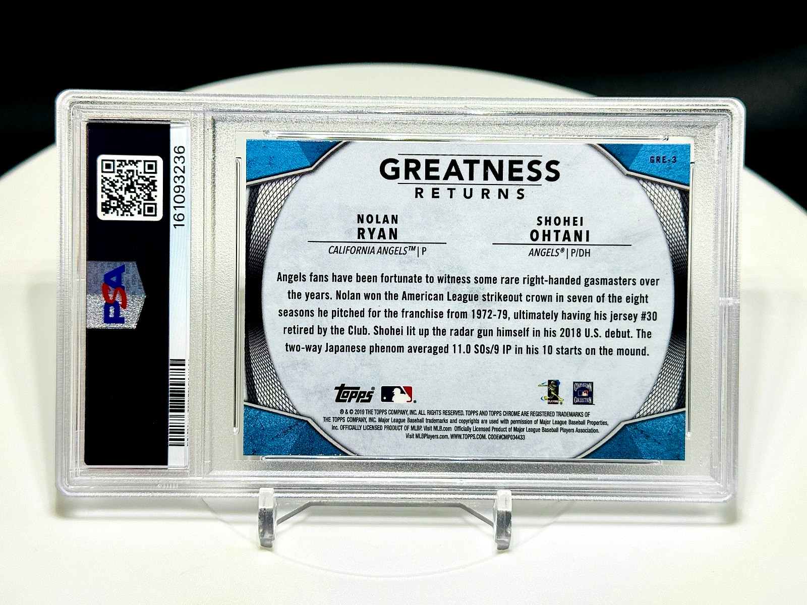 SHOHEI OHTANI-NOLAN RYAN SIGNED 2019 TOPPS CHROME GREATNESS (Auto PSA 10-Card 9) view 2