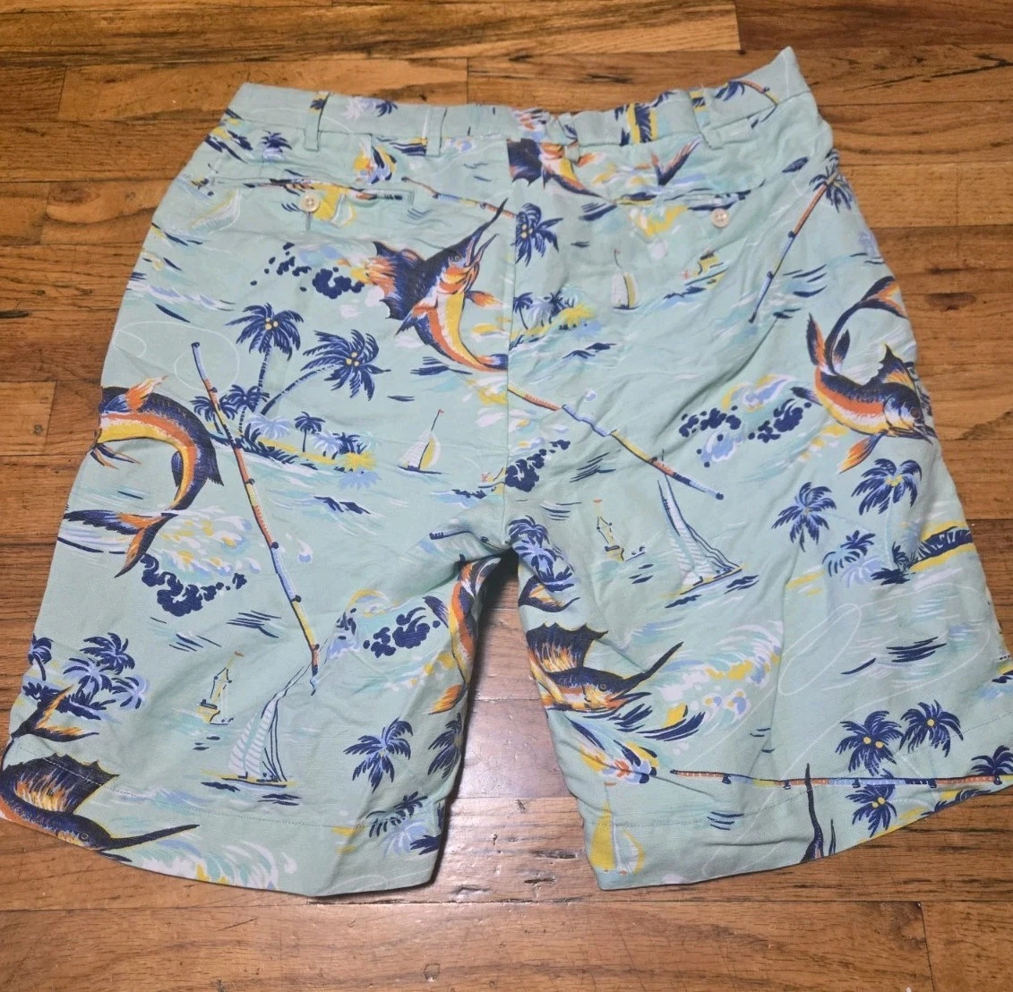 Polo Ralph Lauren Men's Shorts 36T Green Aloha Swordfish Classic Fit Linen- 10"L