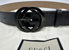 Shiny BlackGUCCI Leather Belt Black Buckle 110cm