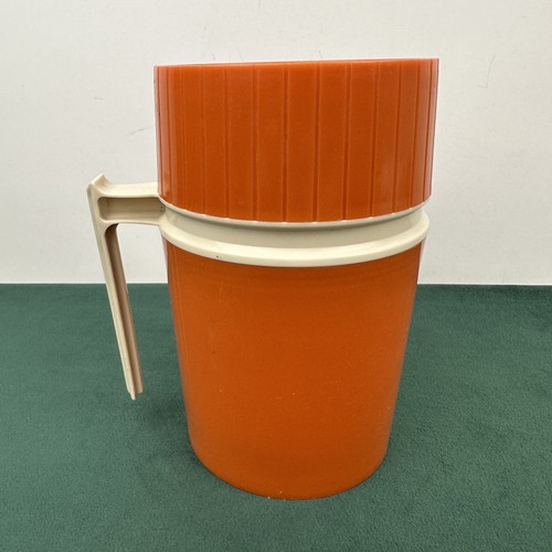 Vintage Thermos 10 oz Vacuum Jar Orange Cream Model 7002 USA Retro Hot Cold Jug