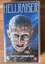 Hellraiser VHS, signed by Clive Barker, Doug Bradley (Pinhead) and the Chatterer