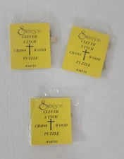 Lot of 3 New Swanson Clever Cross Wood Puzzle Vintage 3D 3" Brain Teaser 56720 