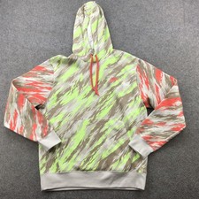 Nike Hoodie Mens Medium Khaki Neon Green Orange Camo Pullover Sweatshirt Swoosh