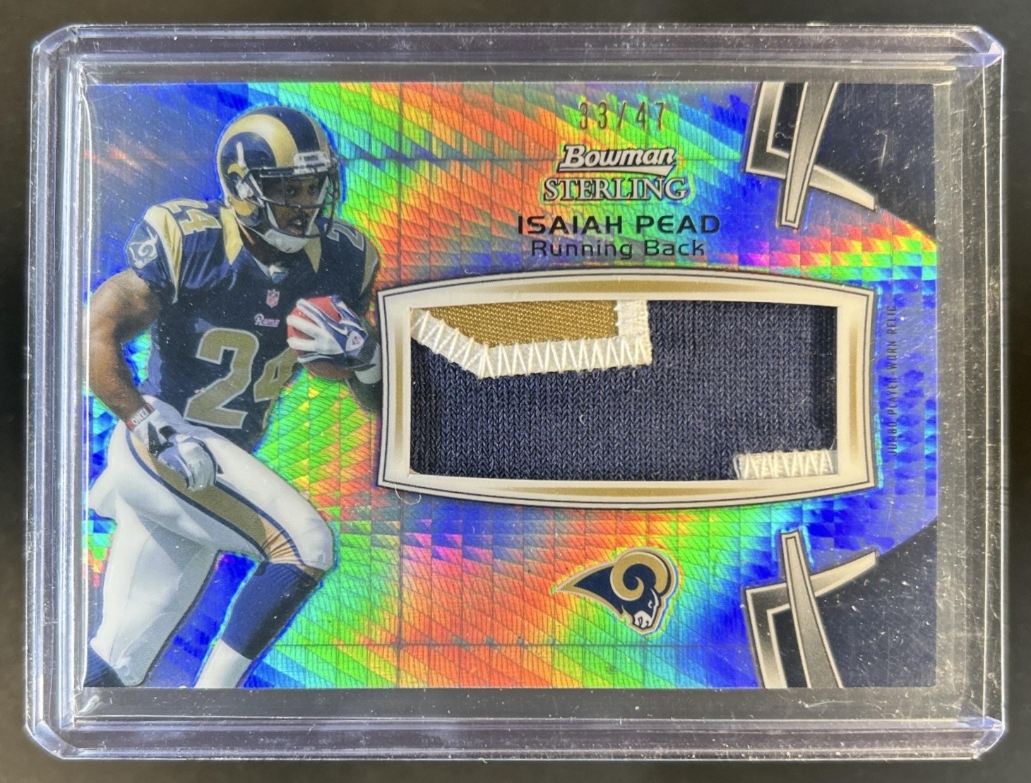 Isaiah Pead Bowman Sterling Jumbo Rookie Patch #IP Prism Refractor