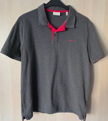 Gant Polo - Shirt Pique,  Herren, Größe L, Grau-rot abgesetzt, TOP!