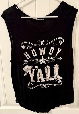 It Closet Los Angeles Women's Black Howdy Yall Sleeveless Tank Top -Size Large