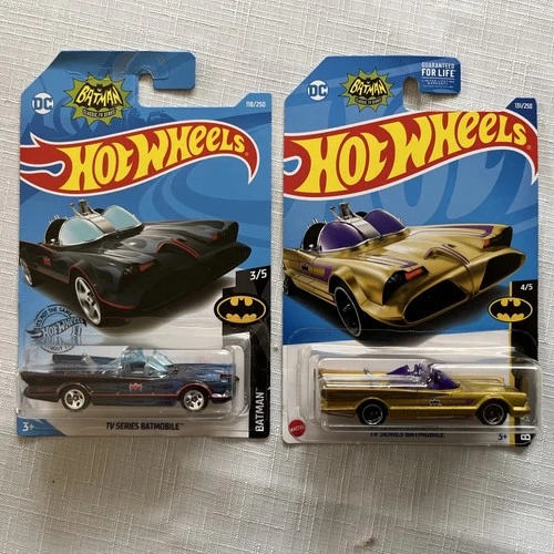 Batman Batmobile TV 1966 Hot Wheels Blue Flame 2018 and Gold 2021  versions 