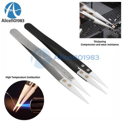 Ceramic Tweezers Heat Resistant Non-Conductive Ceramic Pointed Tip #zv