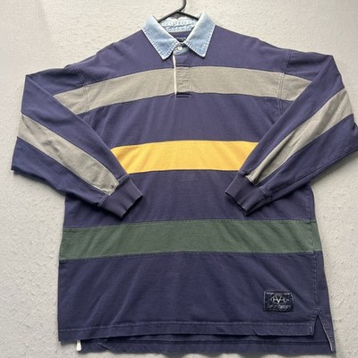 Vintage 90s  Van Heusen Shirt Men Large Rugby Denim Long Sleeve Preppy Button Up