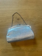 VINTAGE Silver Clutch Handbag with mini Silver Chain Ornate Clasp