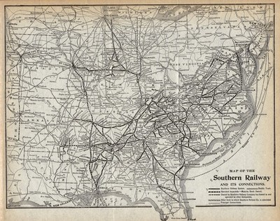 1917 Antique Southern Railway System Map Vintage Southern Railroad Map 3216