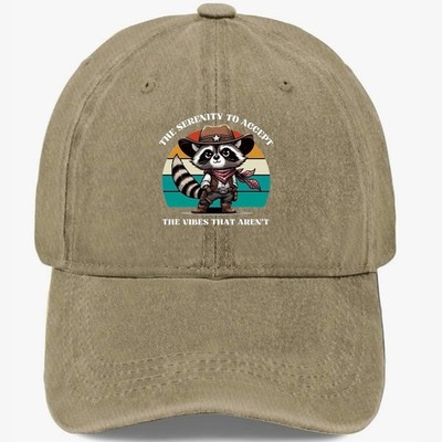 Funny Raccoon Cowboy Hat The Serenity to Accept Vintage Washed Dad Cap Cotton