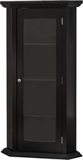 - Corner Curio Storage Cabinet with Glass Door, Black Finish