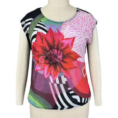 Desigual Butterfly Floral Top Women's XL Artsy Pullover Tee Cap Sleeve BOHO Y2K