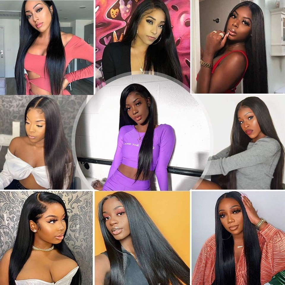Soft Off black Long Straight Synthetic Hair Glue Less Lace Front Wig ...