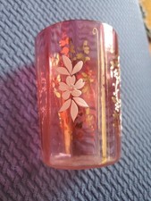 Antique Glass 4 In Tumbler Victorian cranberry Hand Paint Floral Enameled As Is