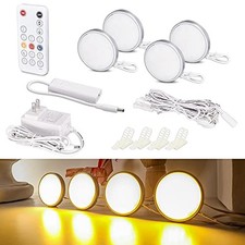 LED Puck Lights, Wired Under Cabinet Silver housing Warm White 4 Pack