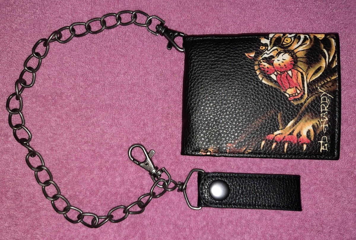 Ed Hardy Panther Chain Bifold Mens Wallet New With Minor Outer