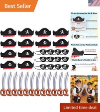 36 Pcs Pirate Accessories for Kids, Include 12 Pirates Hats, 12 Eye Patches a...
