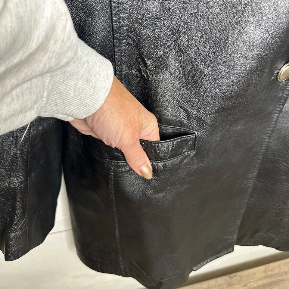 Blazer Newport News Mujer Talla 14 Negro Cuero Genuino Vintage Años 90 Minimalista Foto 3 de 4