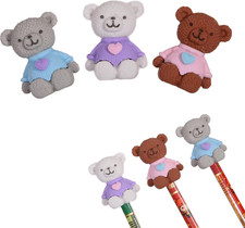 18Pcs Pencil Top Erasers for Kids, 3D Cute Bear Pencil Toppers, Bulk Fun Pencil