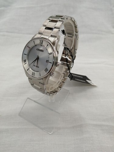 Citizen Eco-Drive AS1060-54A Radio-Pilotée Argent Blanc 5Bar Solar Montre Hommes - Photo 2 sur 10