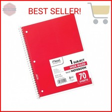 Mead Spiral Notebook, 1-Subject, Wide Rule, 70 Sh, 10-1/2"x8", Ast. - Pack of 1