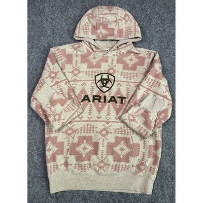 Ariat Hoodie Womans Small Southwestern Aztec Print Sweatshirt Pink Tan Pullover