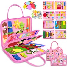 Exorany Busy Board Montessori Toys for Toddler Girl Birthday Medium, Pink