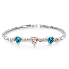 925 Silver and 10K Yellow Gold Peach Nano Morganite and London Blue Topaz and