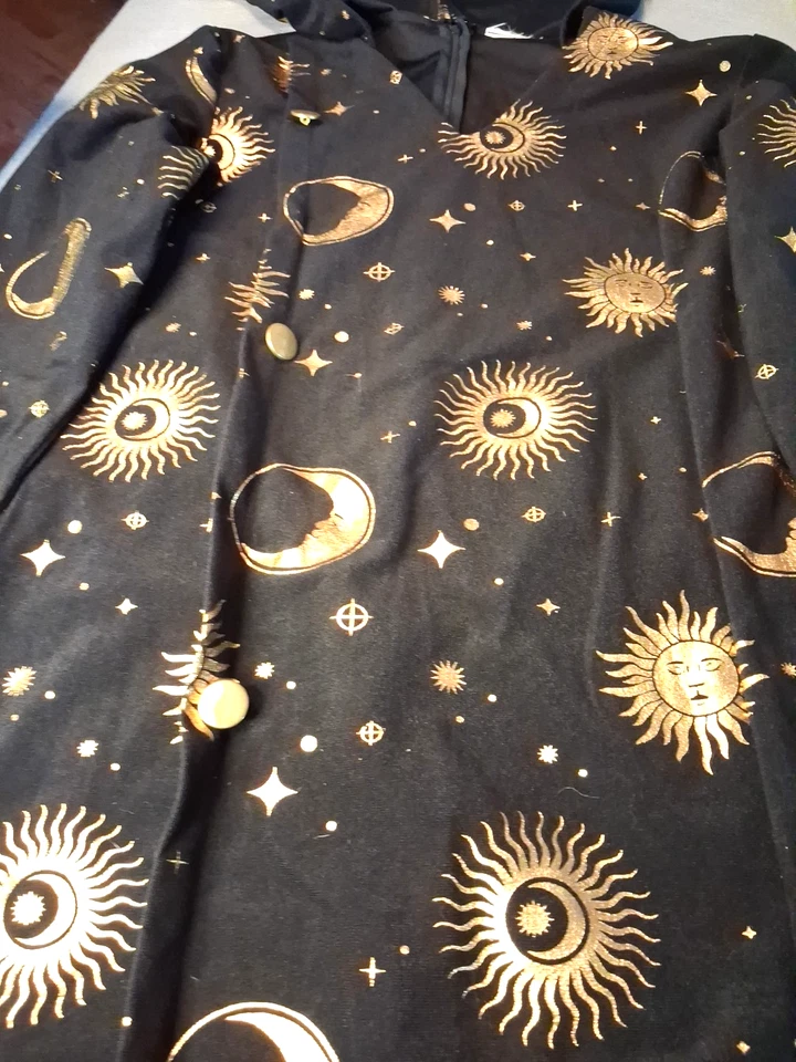 Sun & Moon Metallic Adult Cloak Gold Black Witch Pagan Moon Dance Sun Midnight - Image 3 of 4