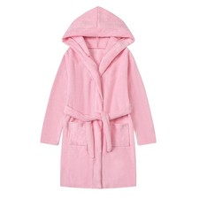 Umeyda Boys Girls Robe Soft Towel Cotton Hooded Bathrobe 7-8 Years, B Pink