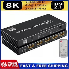 4 Port 8K HDMI 2.1 Switch 4 in 1 out 4K 120Hz HDR HDMI 2.1 Switcher 4X1 HDCP 2.3