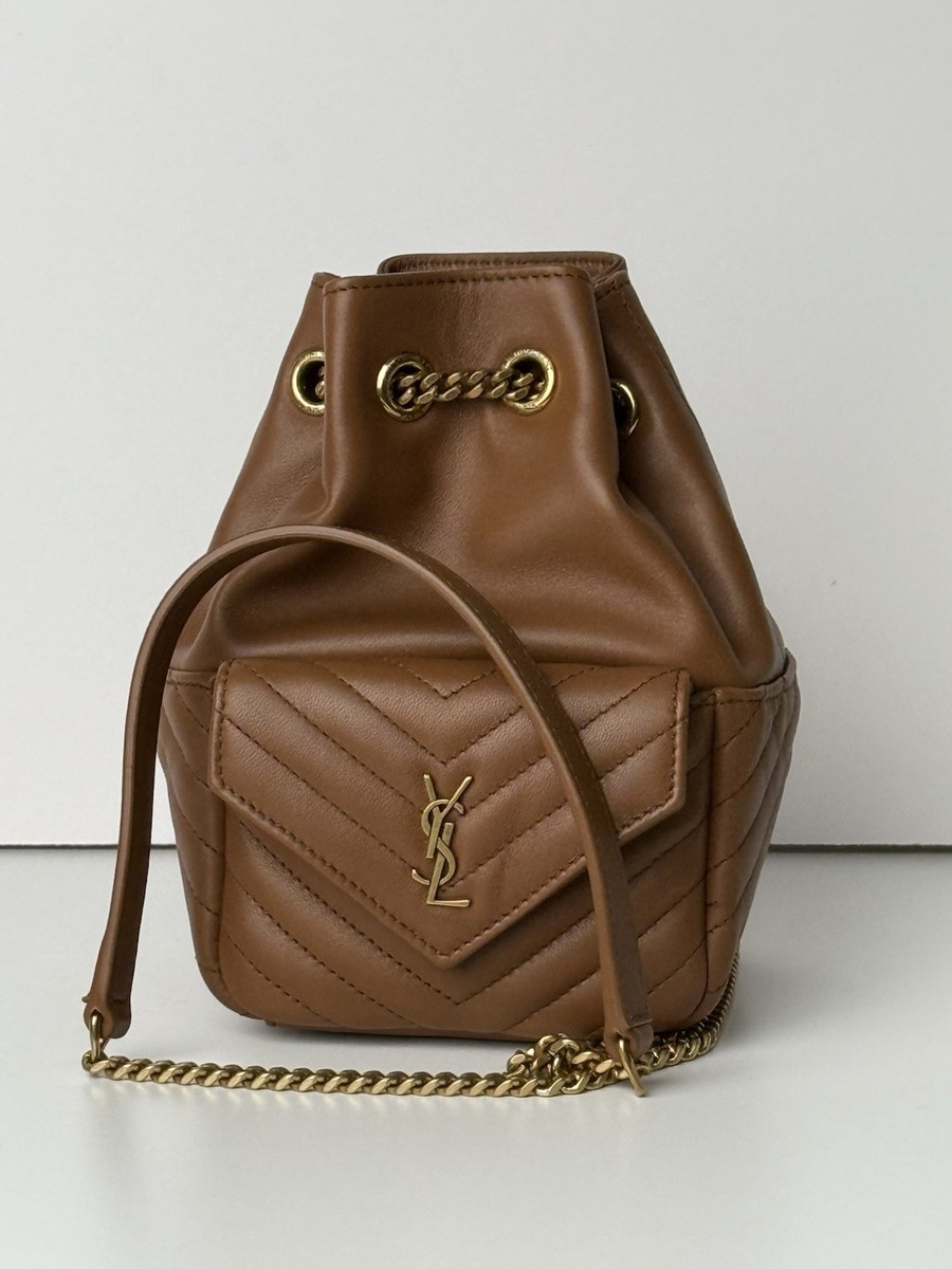 SAINT LAURENT ブラウンレザーショルダーバッグ Saint Laurent YSL Lou Camera Cinnamon Brown Quilted Leather Bronze