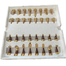 Beautiful Vintage 1989 Gold And Oak Chess Set, NO Chessboard