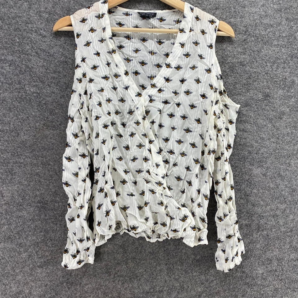 Женский пуловер Topshop Top 6 с белым принтом в виде мухи с v-образным вырезом через плечо с длинным рукавом - Изображение 4 из 4