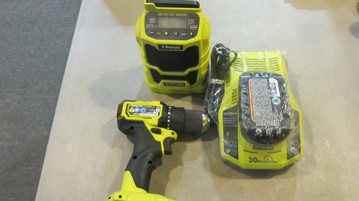 RYOBI PSBDD01CN 18V ONE Drill Driver AND P742 Speaker W BATTERY