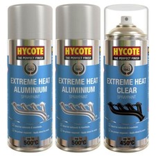 Hycote XHT Very High Temperature Aluminium Spray Paint x2 & 1 XHT Clear Lacquer