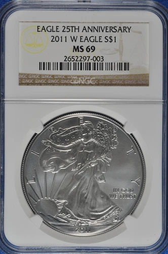 2011 W Burnished 1 OZ Silver American Eagle NGC MS 69 25th Anniversary 