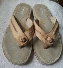Sperry Top Sider Beige Leather Thong Sandal Flip Flop Womans Size 7M