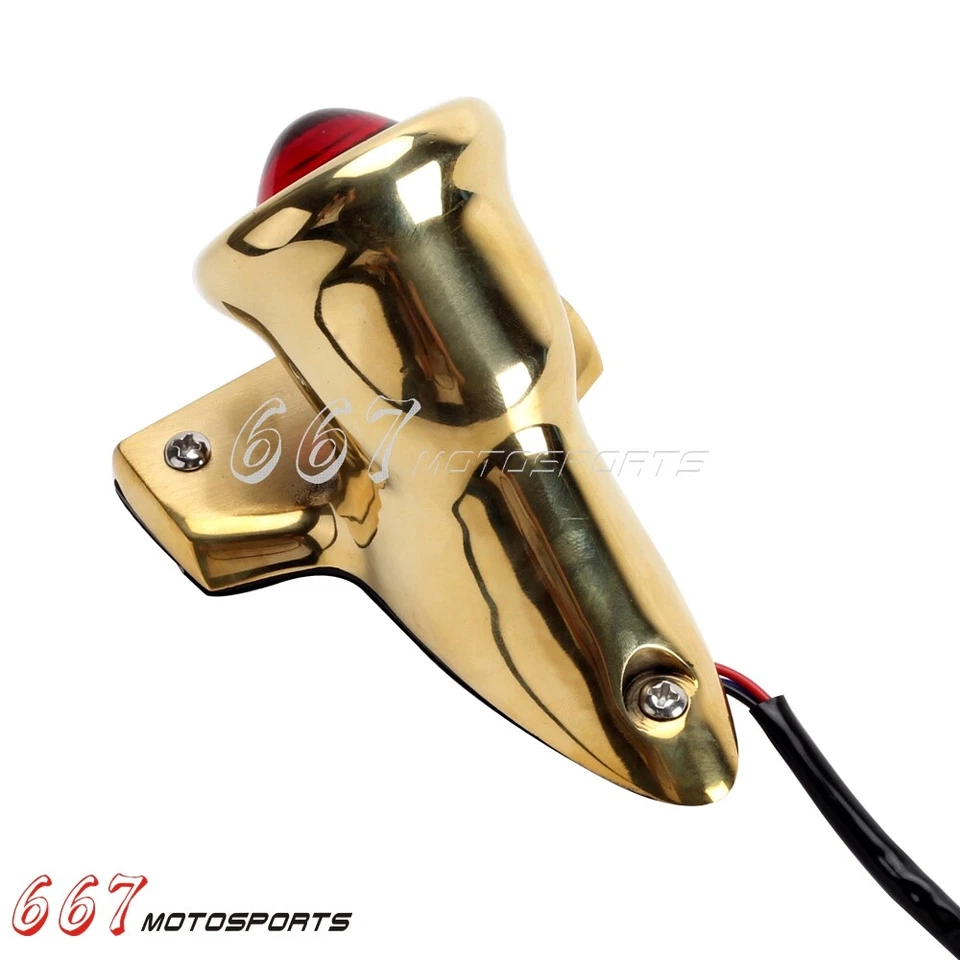 For Harley Bobber Chopper Cafe Racer Crocker Style Brass Integrated Tail Light - Image 2 of 4