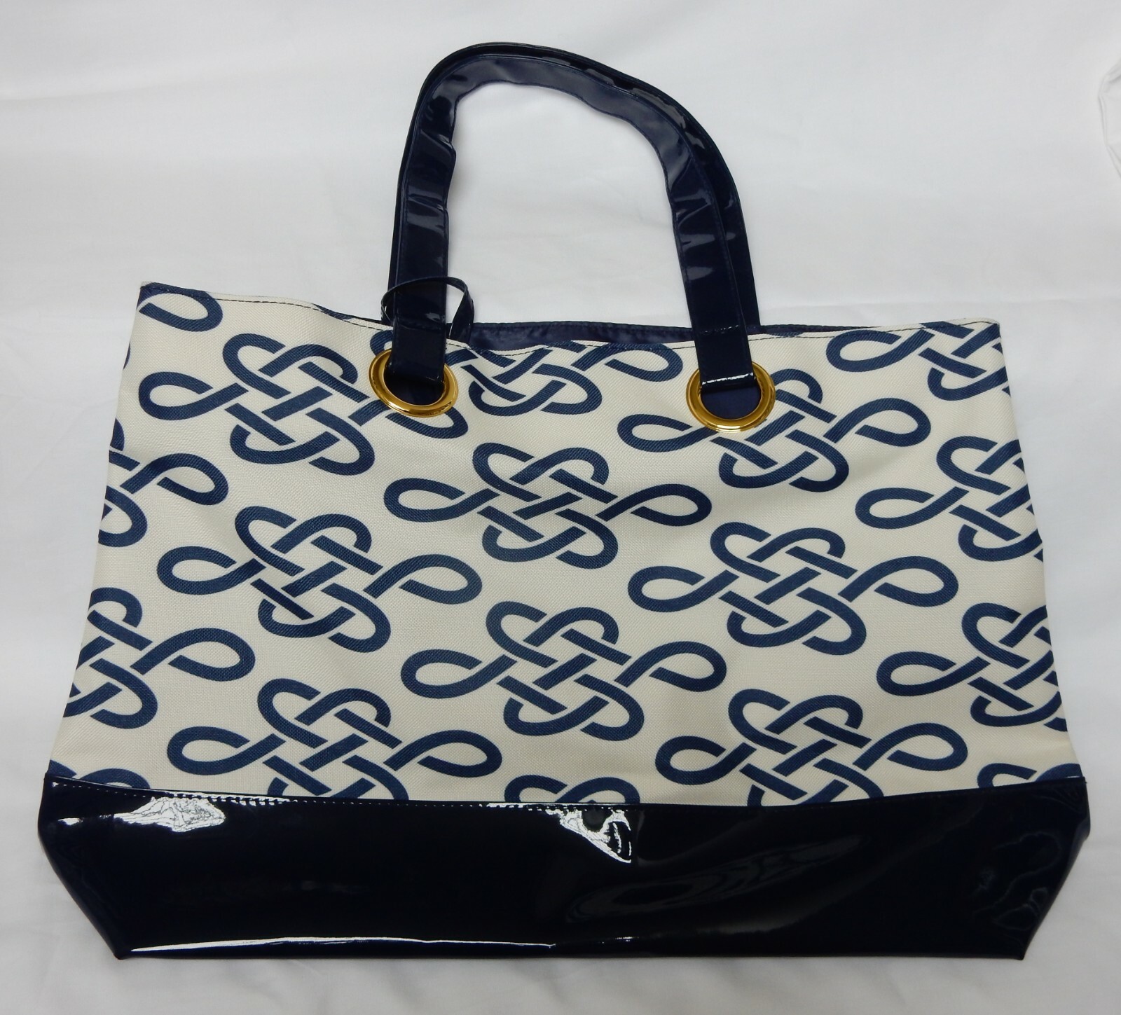 Canvas Tote Bag with Nylon Lining Ivory Navy Includes Change Purse New Unused Unbranded-image