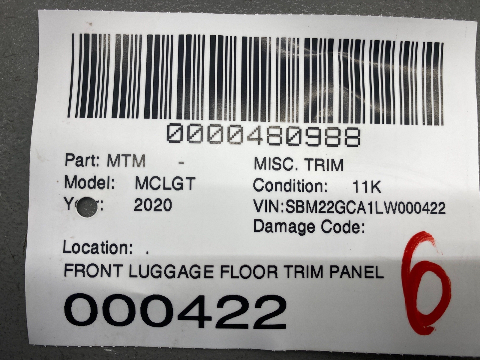 2020-2023 MCLAREN GT FRONT LUGGAGE FLOOR TRIM PANEL COVER BAROLO RED 22NB328GP