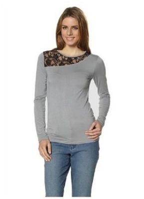 Langarm-Shirt. Mit Spitze. Vivien Caron. Grau. NEU!!!Gr. 34