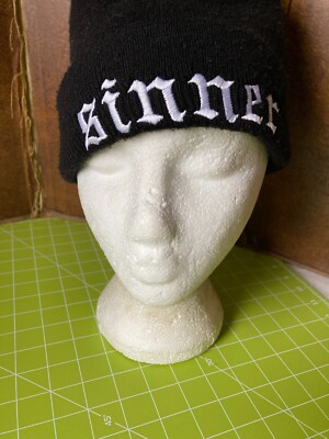 Gothic Sinner Beanie Hat Embroidered Grunge 90's Black OS UK