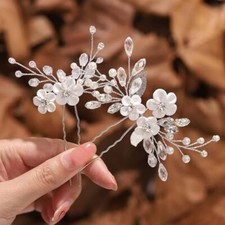 Flower Bride Wedding Hair Pins Rhinestone Bridal Hair Pieces Pearl Hair Silver