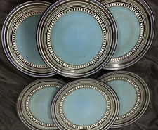 Dinner Plates Elite by Gibson USA (6) Teal + Brown 6"  Stoneware Oven Free