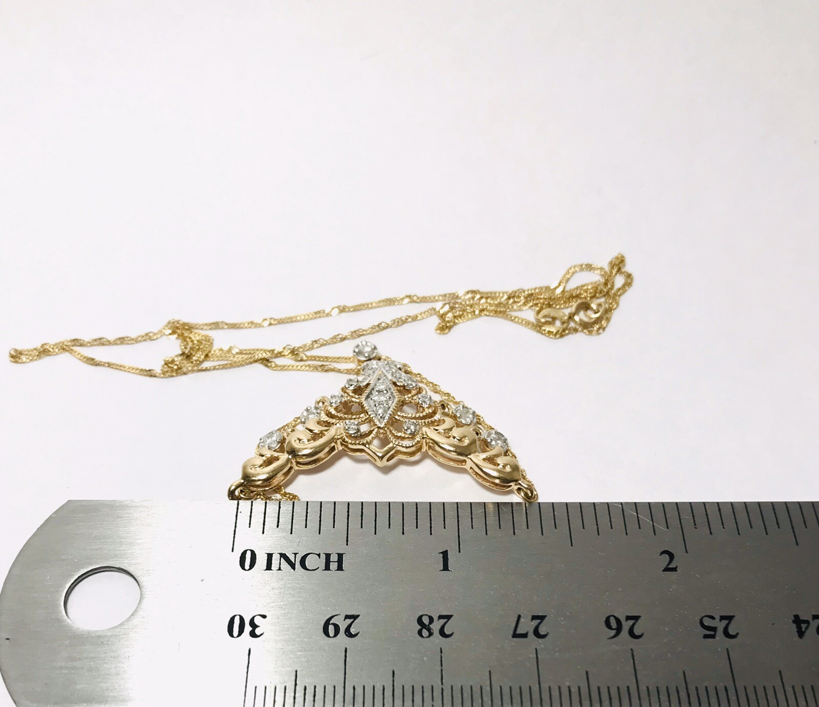 Vintage 10K Solid Gold V Shape Dangling Diamond A… - image 4