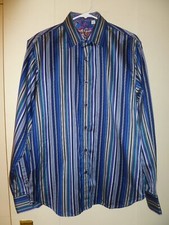 Robert Graham Tailored Fit Blue Purple Striped Dress Shirt, Size L